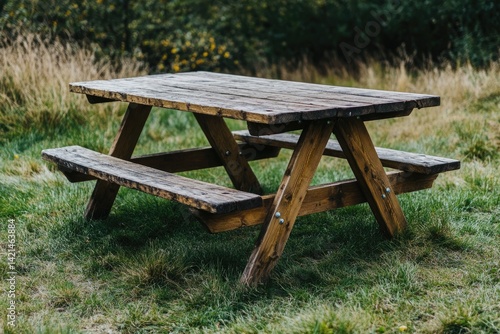 Obraz na płótnie Wooden picnic table in grassy area w salonie