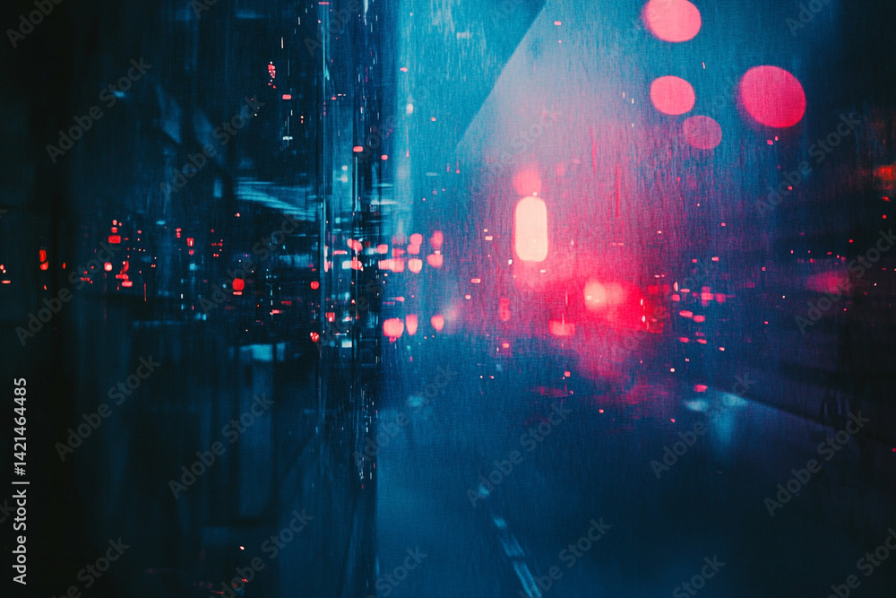 Fototapeta premium Night city lights blurred motion abstract urban scene rain streaks