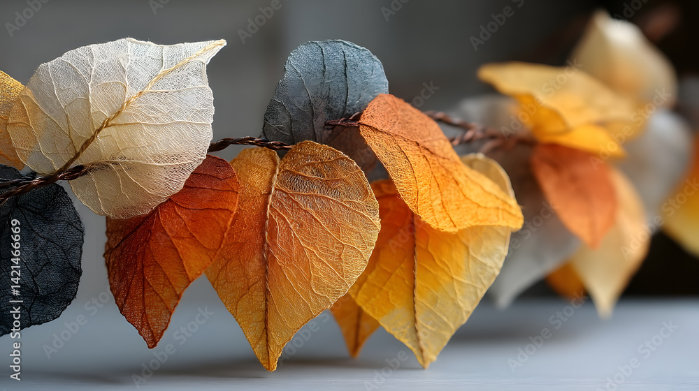 Obraz premium Delicate Autumn Leaves in Various Colors on a Natural Background