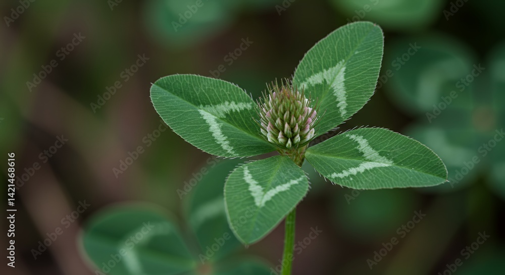 Detailed Botanical Real Shot of Clover Trifolium Repens Depicting Leaf Shape and Flower Arrangement with Green Foliage and Natural Beauty in Blurred Background Detailed Botanical Real Shot of Clover Trifolium Repens Depicting Leaf Shape and Flower Arrangement with Green Foliage and Natural Beauty in Blurred Background