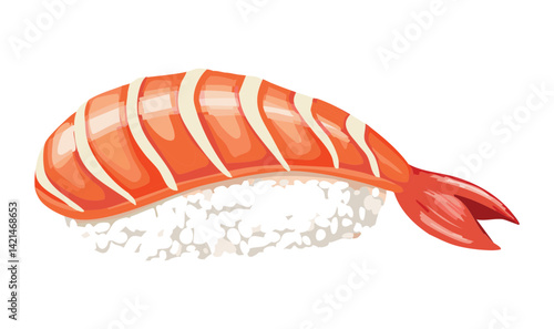 Sushi Shrimp Nigiri - Vector Illustration