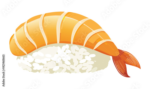 Sushi Shrimp Nigiri- Vector Illustration