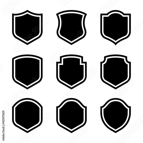 Vector Shield Silhouettes Police Military and Sports Badge Shapes for Security and Protection Design.