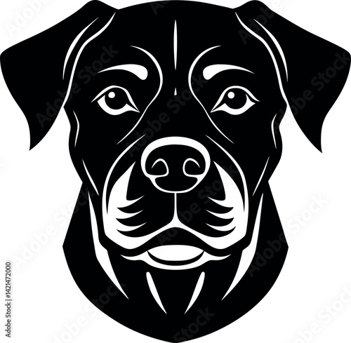 Stylized Rottweiler Portrait Black Silhouette Canine Breed Art, Dog Face Symbol