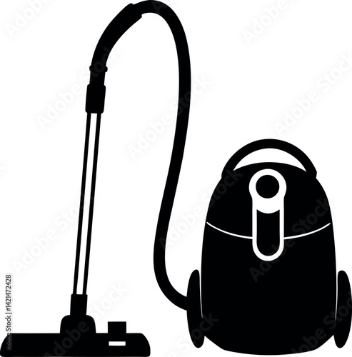 Vacuum Cleaner Silhouette Isolated on White Backdrop, Home Cleaning Tool Black Shape