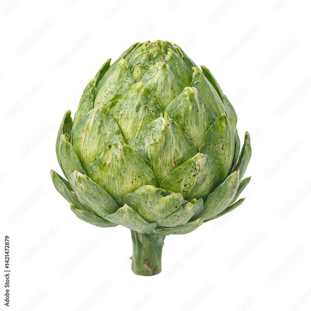 Obraz premium Isolated fresh green artichoke with tight leaves on a white background