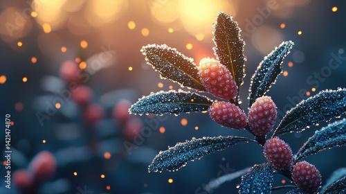 Wallpaper Mural Dew-covered berries glisten on branches during a serene sunrise in nature Torontodigital.ca