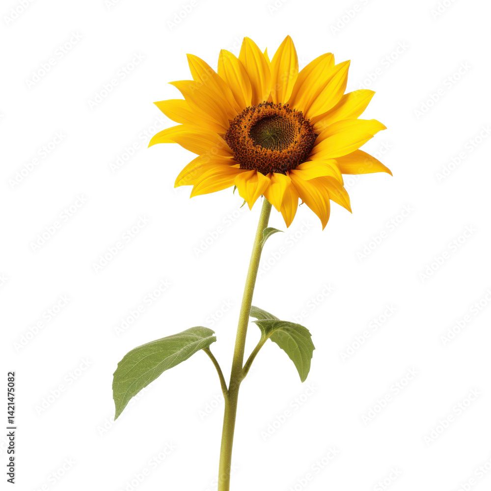 Naklejka premium Single sunflower blooming with transparent background