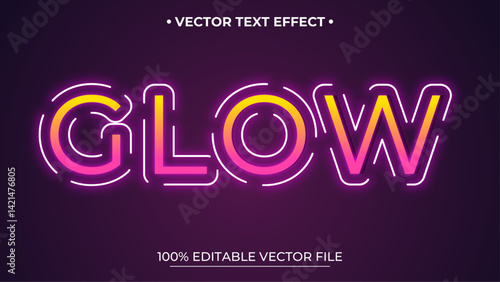 Glow neon light text effect, editable text