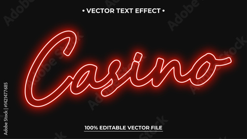 Casino Neon light text effect editable text