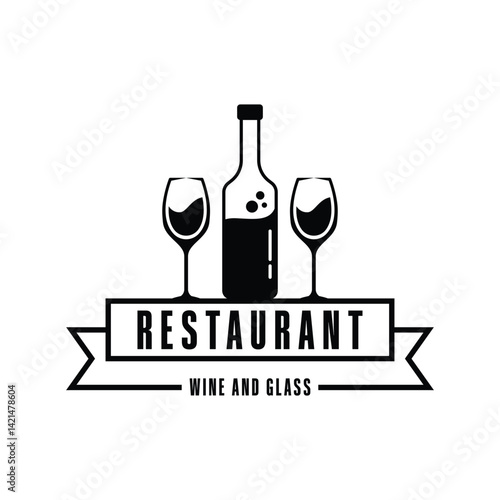 restaurant wine and glass logo design concept vintage style