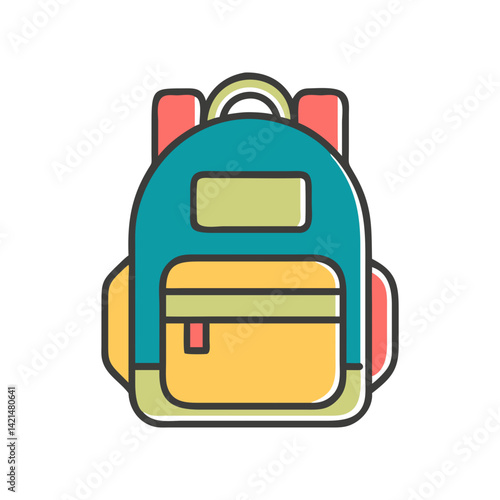 Backpack Icon: A vibrant graphic icon of a backpack, rendered in a flat design style, ready to accompany students on educational adventures.