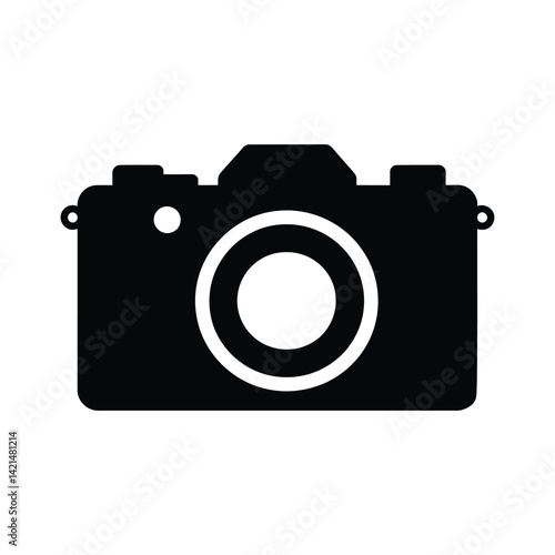 Simple Black and White Camera Icon Vector, Minimalist Camera Icon in Black and White