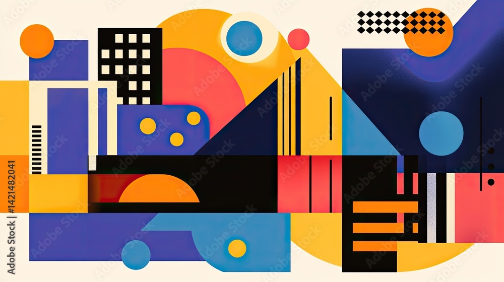 Obraz premium Abstract Geometric Cityscape Composition: Vibrant Colors and Bold Shapes in a Modern Art Design