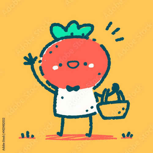 Wallpaper Mural Cute cartoon character holding basket, smiling and waving cheerfully Torontodigital.ca