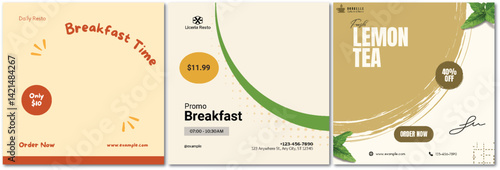 Eye-Catching Restaurant Advertisement Template for Promoting Breakfast and Lemon Tea