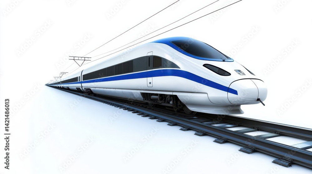 Obraz premium High-speed train on modern tracks, showcasing advanced technology in a minimalist environment