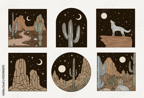 Wild west night desert landscape set