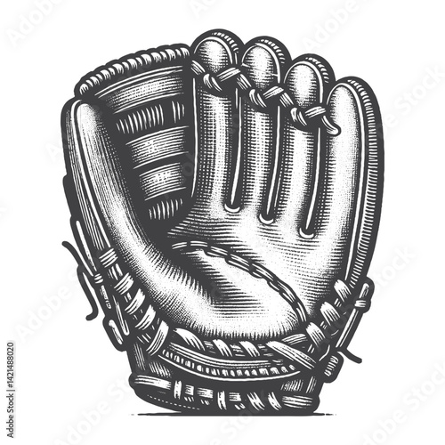 Vintage Hand-Drawn Catcher's Mitt Baseball Illustration – Classic Sports Engraved Style Vector for T-Shirts, Posters, Stickers, and Baseball Game Themes Apparel
