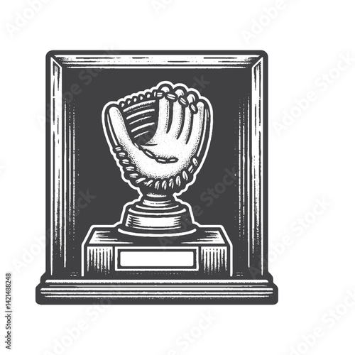 Vintage Hand-Drawn Catcher's Mitt Trophy Illustration – Classic Sports Engraved Style Vector for T-Shirts, Posters, Stickers, and Baseball Award Themes Apparel
