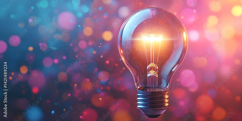 Luminous lightbulb against colorful bokeh and paint splatters symbolizing creativity, with a bright and energetic abstract background. Luminous lightbulb against colorful bokeh and paint splatters symbolizing creativity, with a bright and energetic abstract background.