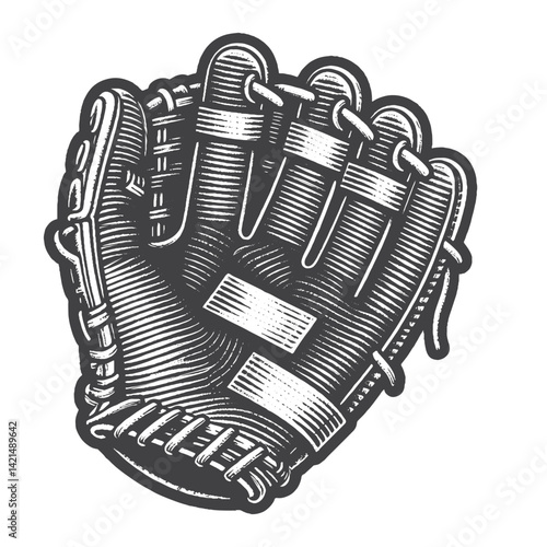Vintage Hand-Drawn Catcher's Mitt Baseball Illustration – Classic Sports Engraved Style Vector for T-Shirts, Posters, Stickers, and Baseball Game Themes Apparel