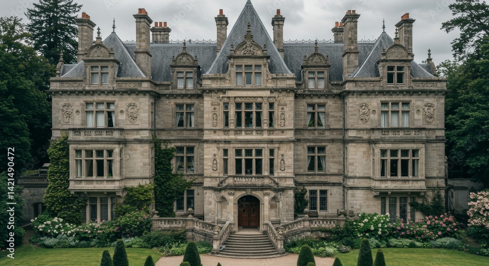Fototapeta premium Grandeur of a Stately Home: A historic building with lush gardens
