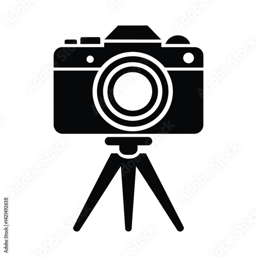 Photographer Camera and Tripod Icon – Flat Vector Design, Tripod and Camera Equipment Icon – Vector for Photo Stock