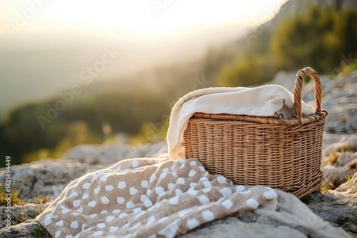 Picnic basket on a rock