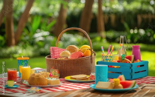 Picnic basket with colorful treats