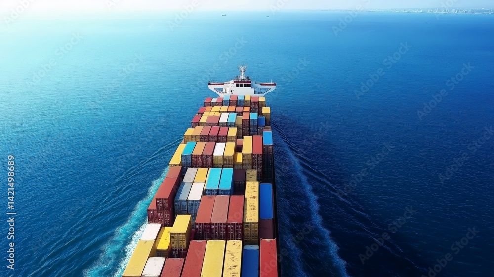 Fototapeta premium Aerial View of Container Ship Cargo Vessel Ocean Freight Transport