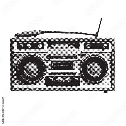 vintage ghetto blaster stereo halftone grunge vector design element
