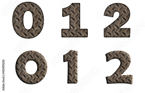 Canvas Print Aluminium metal plate texture 0, 1, 2, 3 Number letter text typography font  copy