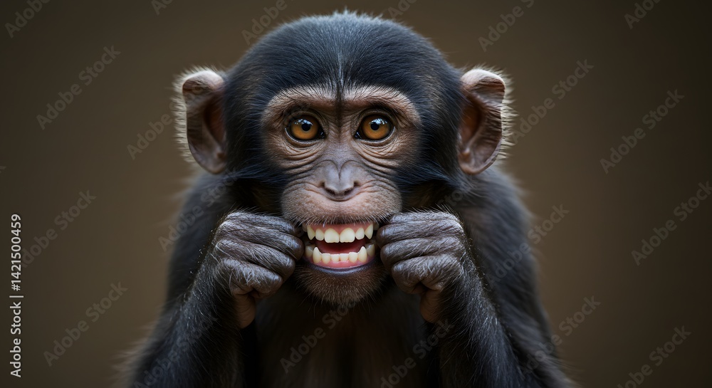 Fototapeta premium Monkey Grinning and Showing Teeth Close Up Portrait