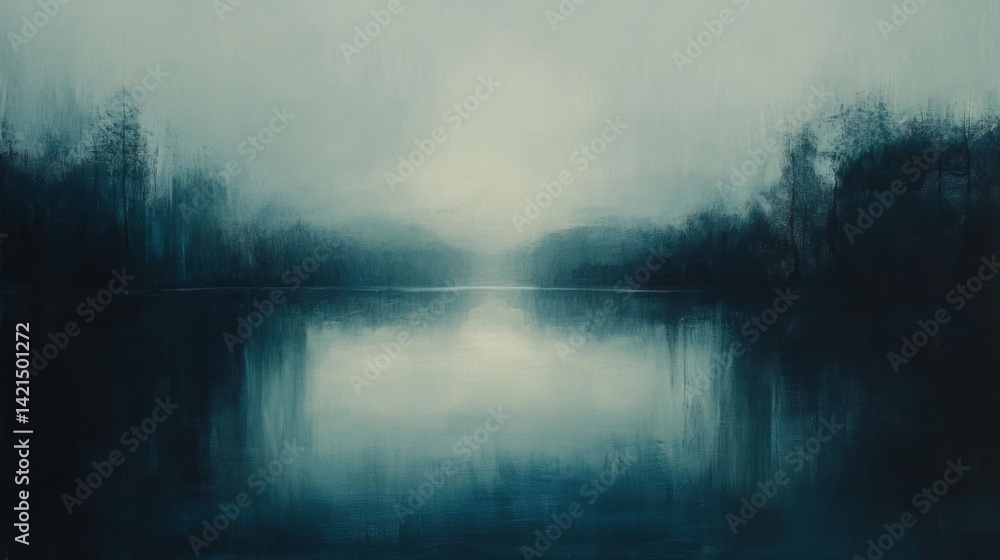 Serene landscape with lake reflections on an overcast day Serene landscape with lake reflections on an overcast day