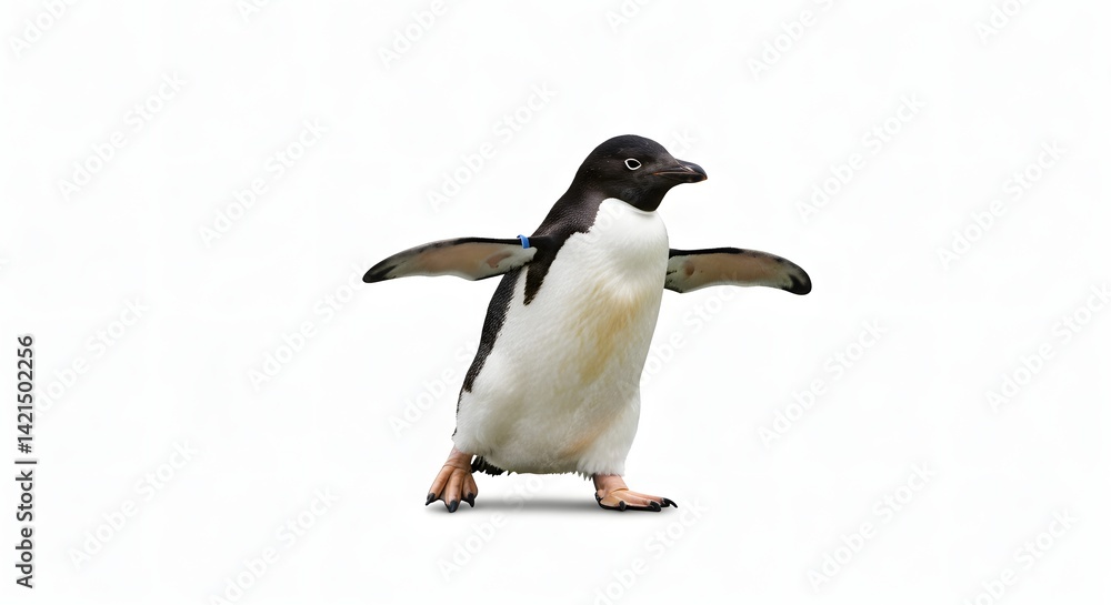 Fototapeta premium Penguin with Wings Out Standing on a White Background