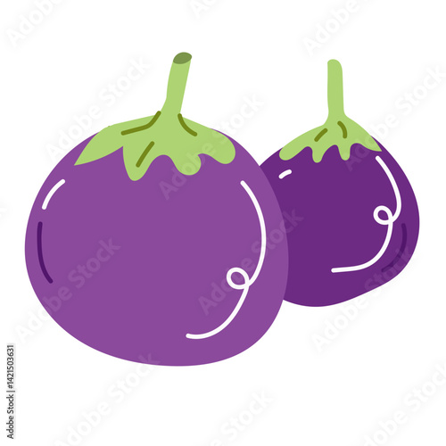 Round Brinjal. hand drawn doodle illustration.vector