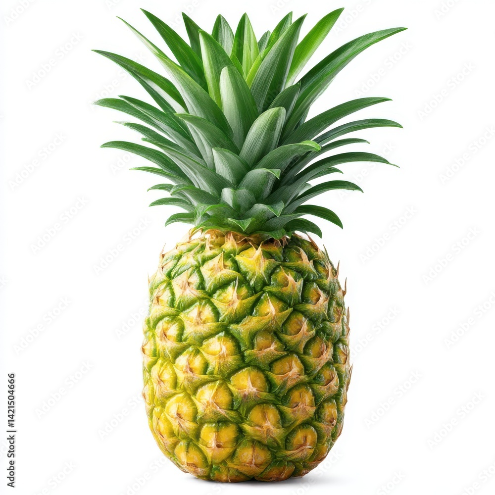 Fototapeta premium Pineapple with green crown isolated on white background