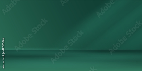 Abstract illuminated empty dark green room. Design template. 3d vector background