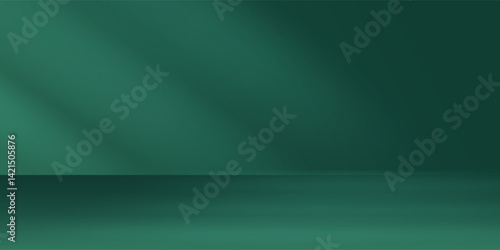 Abstract illuminated empty dark green room. Design template. 3d vector background