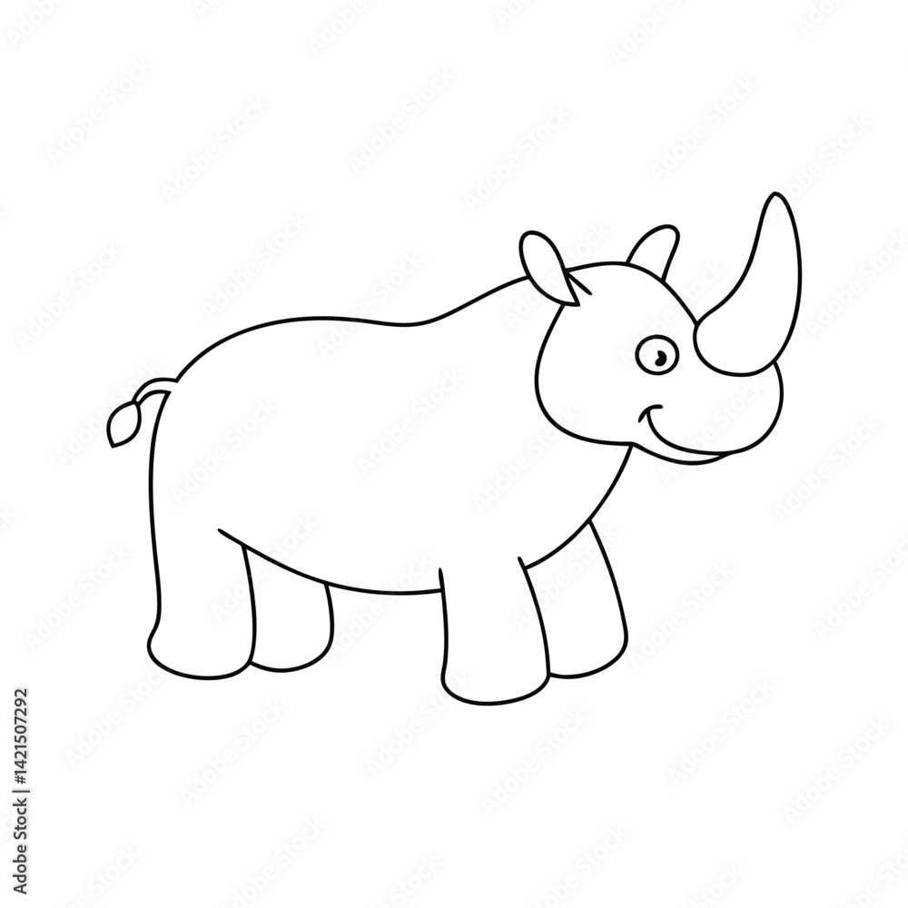 Fototapeta premium Cute cartoon rhino outline vector illustration perfect for coloring books and educational materials baloon