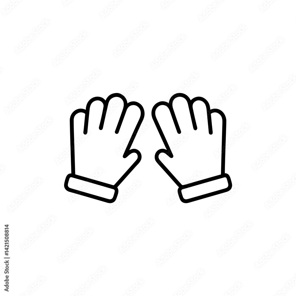 Santa gloves illustration in black line art on a white background Santa gloves illustration in black line art on a white background