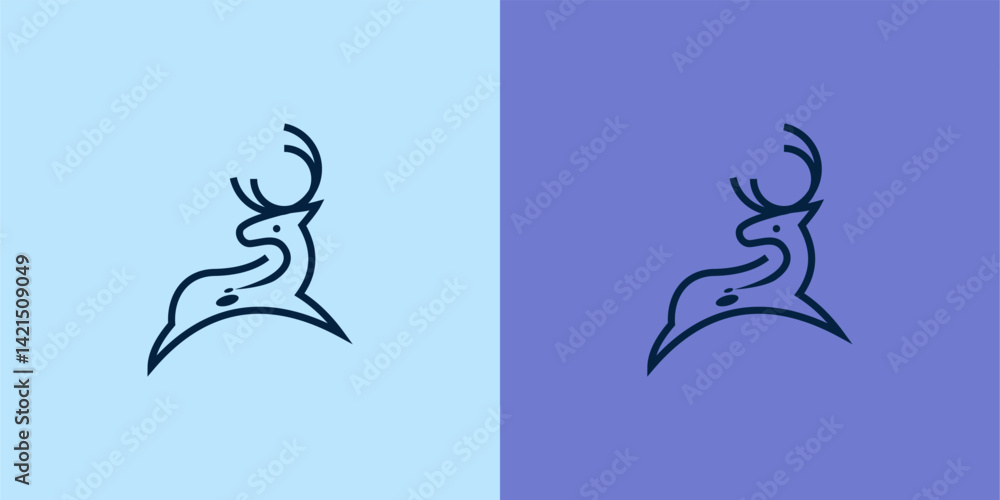 Fototapeta premium Deer logo line icons. Wild reindeer outdoor brand label. Elk antlers sign. Wildlife stag symbol. Vector illustration.