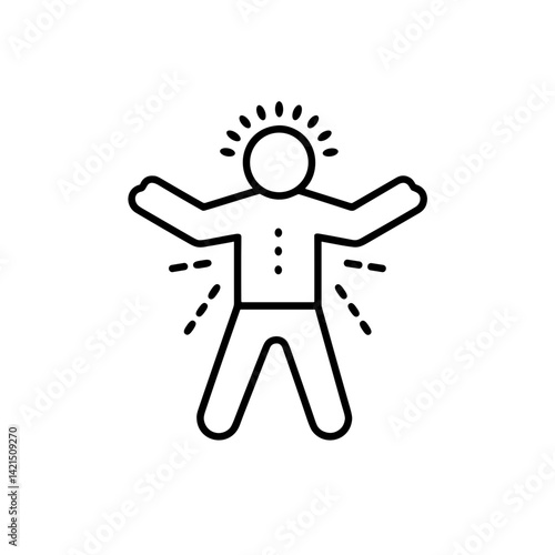 Joyful person celebrating with outstretched arms on white background  