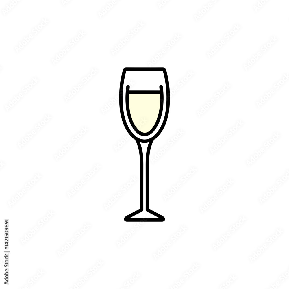 Champagne glass filled with sparkling drink on a white background Champagne glass filled with sparkling drink on a white background