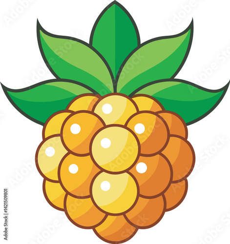 A vibrant vector art illustration of a delicious cloudberry, showcasing its golden-orange hue and juicy texture in a stylized design.