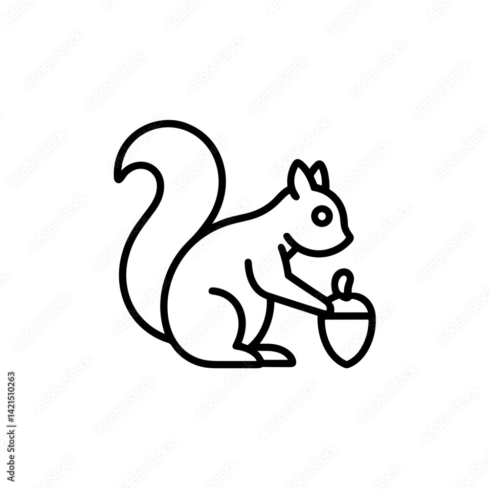 Squirrel holding acorn in a minimalistic line art style Squirrel holding acorn in a minimalistic line art style