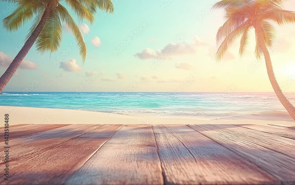 Tropical beach scene with wooden platform (3) Tropical beach scene with wooden platform (3)