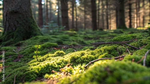 Wallpaper Mural Lush green forest floor with moss and sunlight filtering through trees. Torontodigital.ca