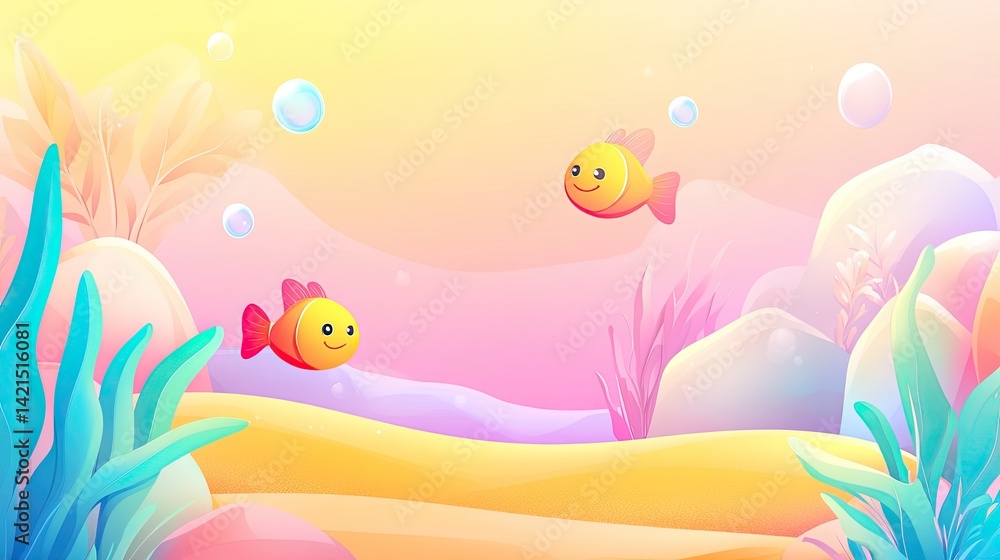 Underwater Paradise: Two Happy Fish Swimming in a Colorful Coral Reef Underwater Paradise: Two Happy Fish Swimming in a Colorful Coral Reef